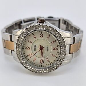 American Exchange Women's Watch 34MM‎ White Dial Two Tone Bands 6" New Battery